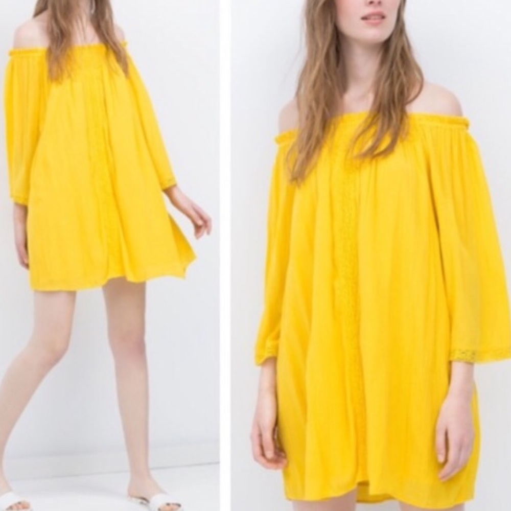ZARA NWT yellow off shoulder dress